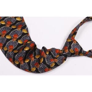 Ermenegildo Zegna Black Gold Fruit Fish Print Design Silk Necktie Tie